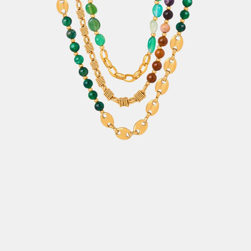 Agate bead chain design with titanium steel gold-plated necklace