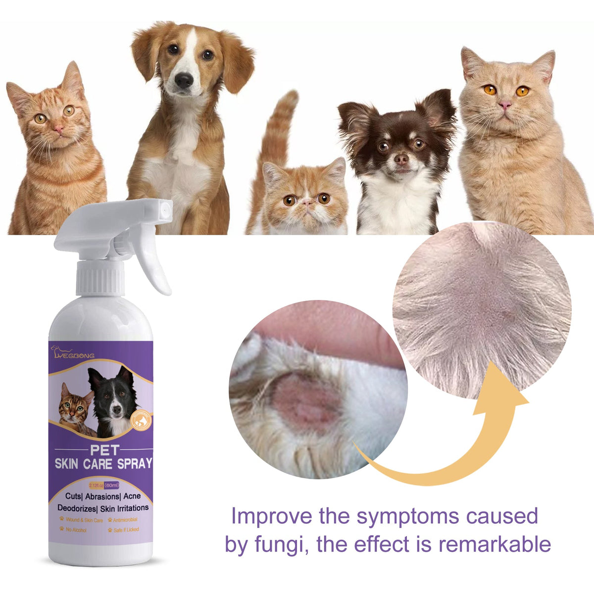 Pet Skin Relief Spray, Relieves Dog And Cat Skin Itchiness Eliminates Mites Cleaning Care Spray