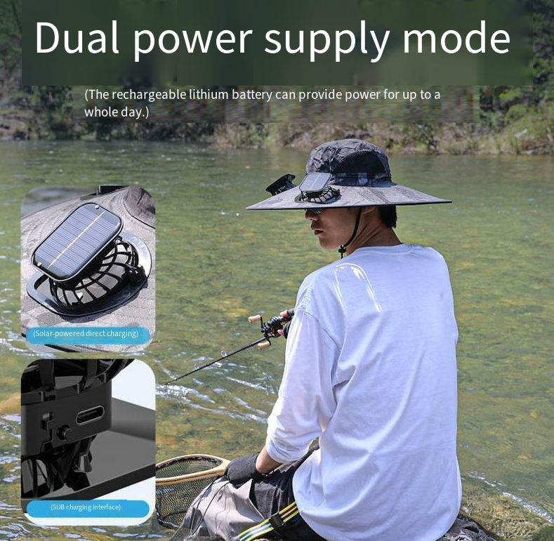Camper Solar Fan Hat Fishing Hat Men's Outdoor Mountaineering UV Protection Sunshade Fishing Hat with Fan