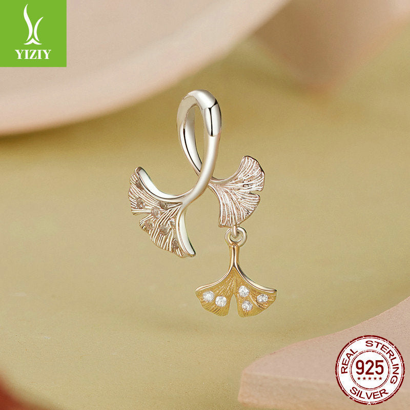 Silver Charm Original Autumn Forest Ginkgo Leaf DIY Pendant Accessories Color coded Electroplated Leaves s925 Pure Silver Beads - V.I.P Digital Presence