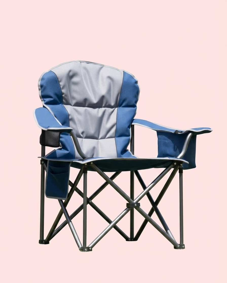 500 lbs Heavy Duty Folding Camping Chair w/ Cup Holder & Cooler Bag | Portable Outdoor Beach Seat