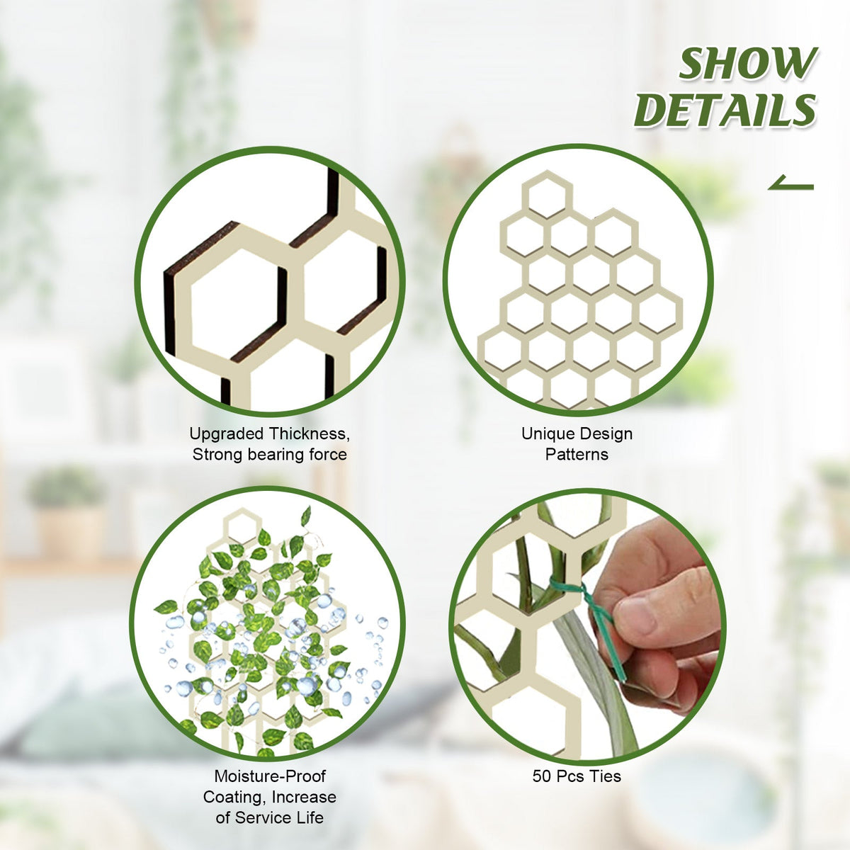 Garden Plant Trellis, Home Wooden Geometric Molding Decorative Support Flower Arrangements Climbing Pergola