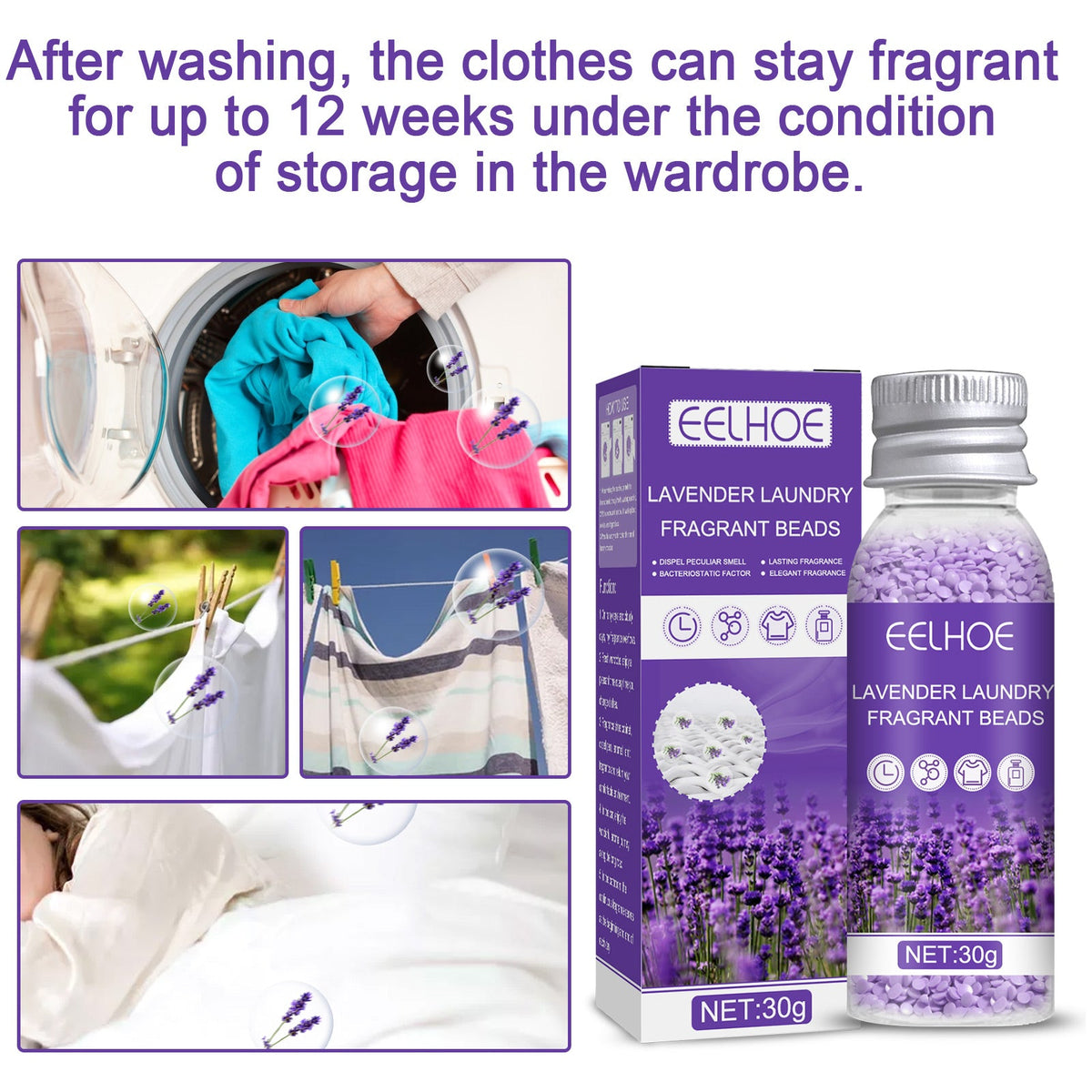 Lavender Laundry Perfume Beads, Laundry Decontamination Protective Clothing Soft Lasting Fragrance Beads