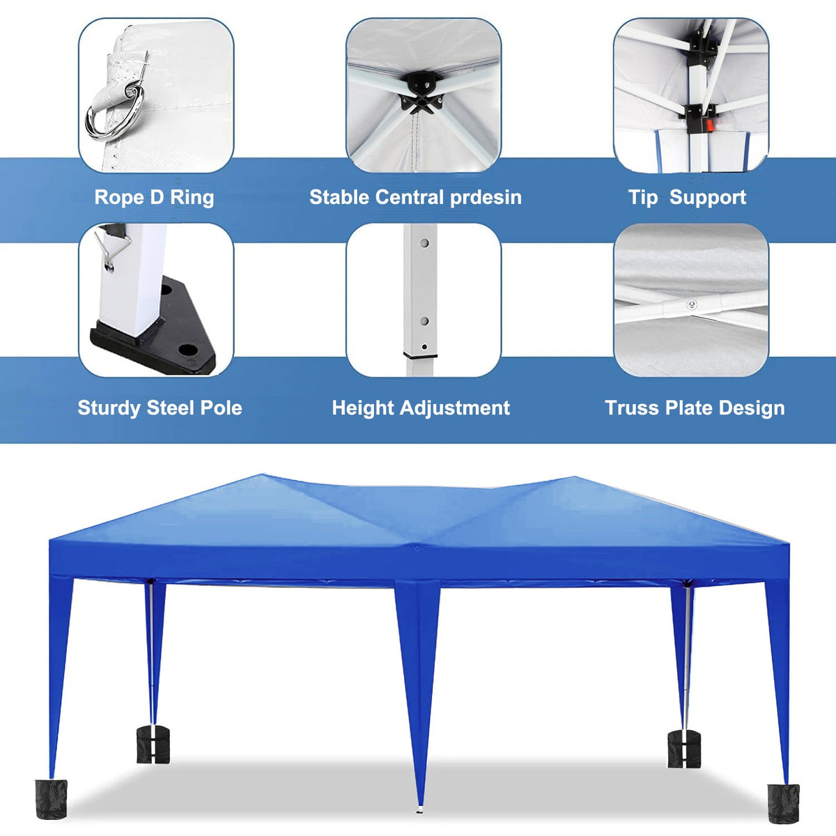 10'x20 'folding canopy with 6 detachable side walls outdoor activity shelters UPF 50+terrace portable tent (blue)