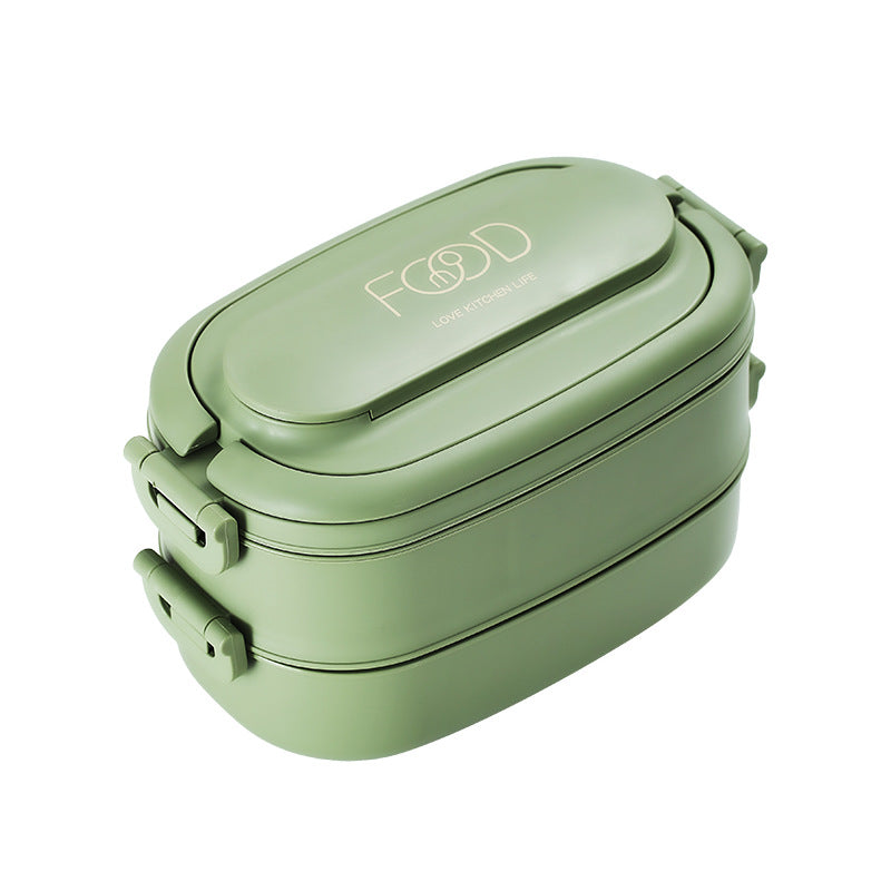 Japanese style simple portable microwaveable double layer partition lunch box bento box with cutlery