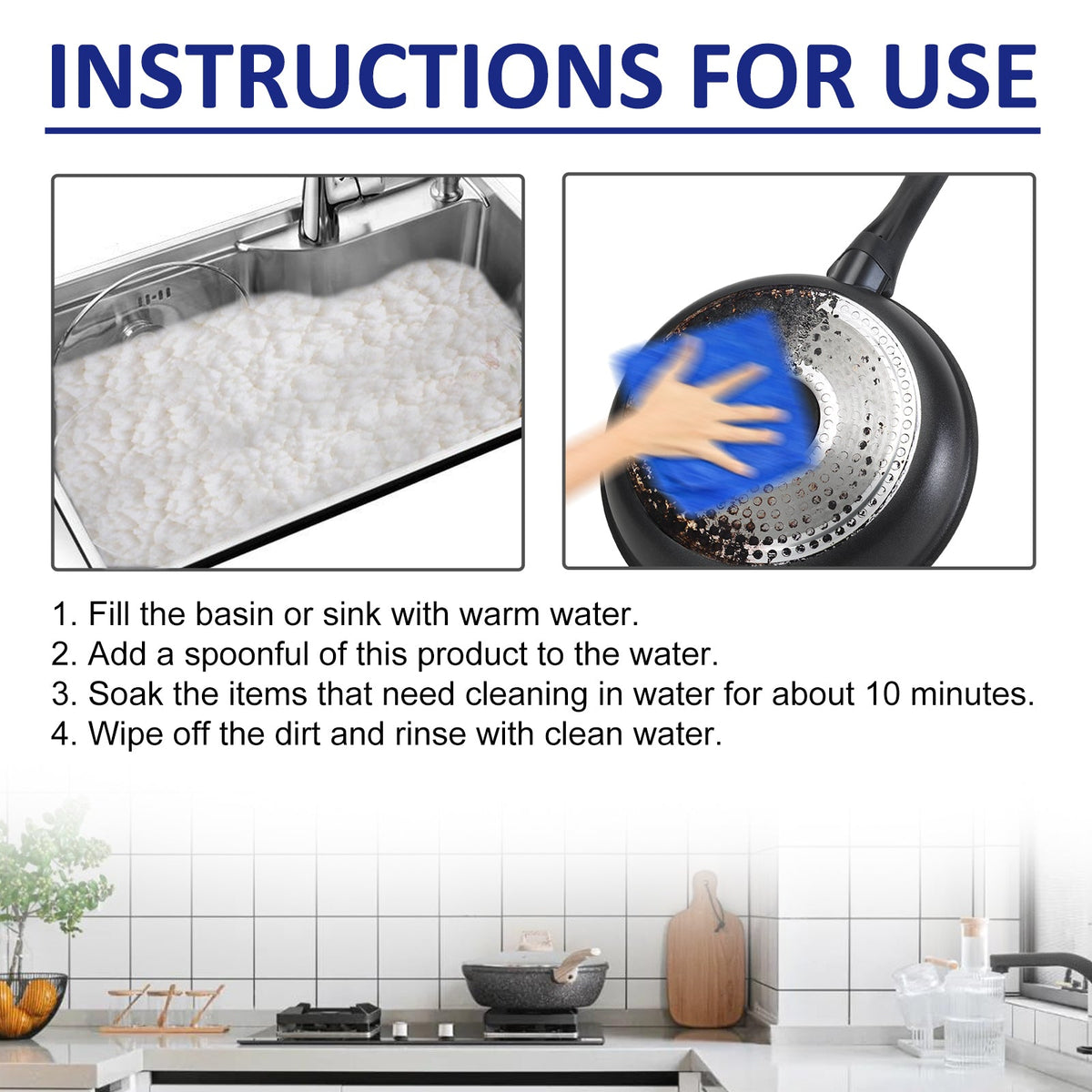 Kitchen All-Purpose Stain Removing Cleaning Powder, Kitchen Stove Oil Cleaning Utensils Rust Removal Stains Dirt Cleaning Agent