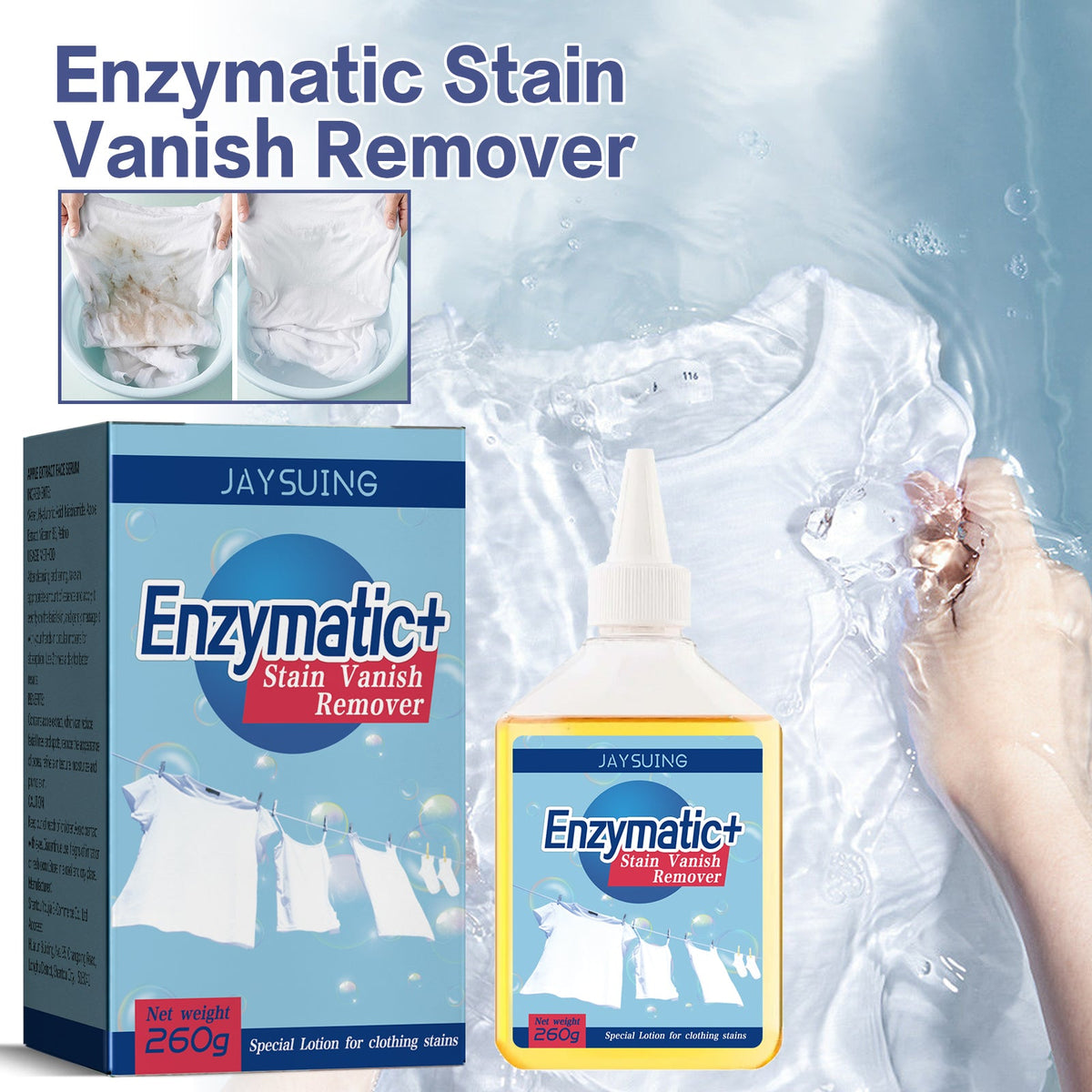 Enzyme Cleaner, Removes Stubborn Dirt Stains Yellow Mold Spot Perspiration Stains Multi-purpose Laundry Cleaner