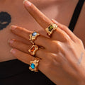 Sweet and cool retro inlaid gemstone pleated ring, personalized geometric alloy ring set - V.I.P Digital Presence