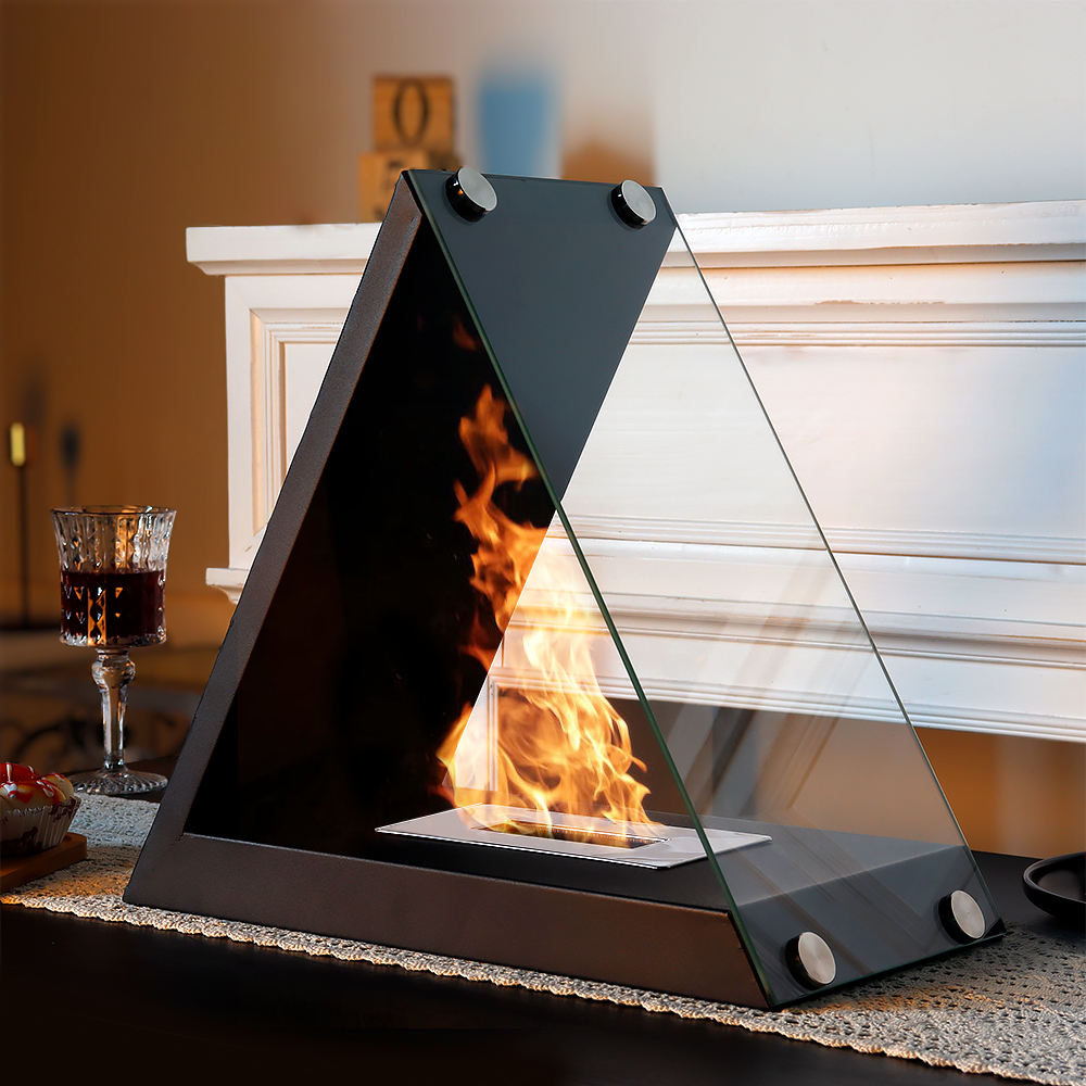 Desktop Triangle Alcohol Burning True Fire Fireplace Portable Viewing Heating Pit Outdoor Portable