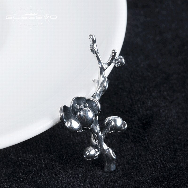 GLSEEVO Vintage Magnolia Brooches For Women Gift 925 Sterling Silver Luxury Brooch Broche Plata De Ley 925 Fine Jewellery