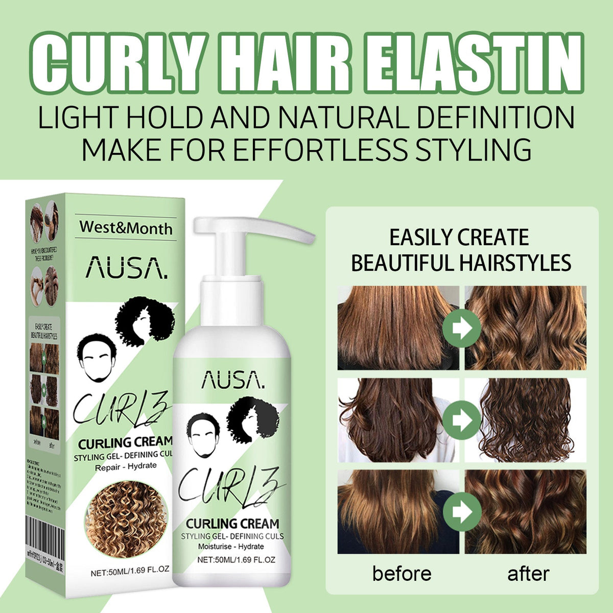 Curly Hair Elastin, Moisturizing Curly Hair Styling Fluffy Elastic Strong Hair Smoothing Frizz And Hair Care