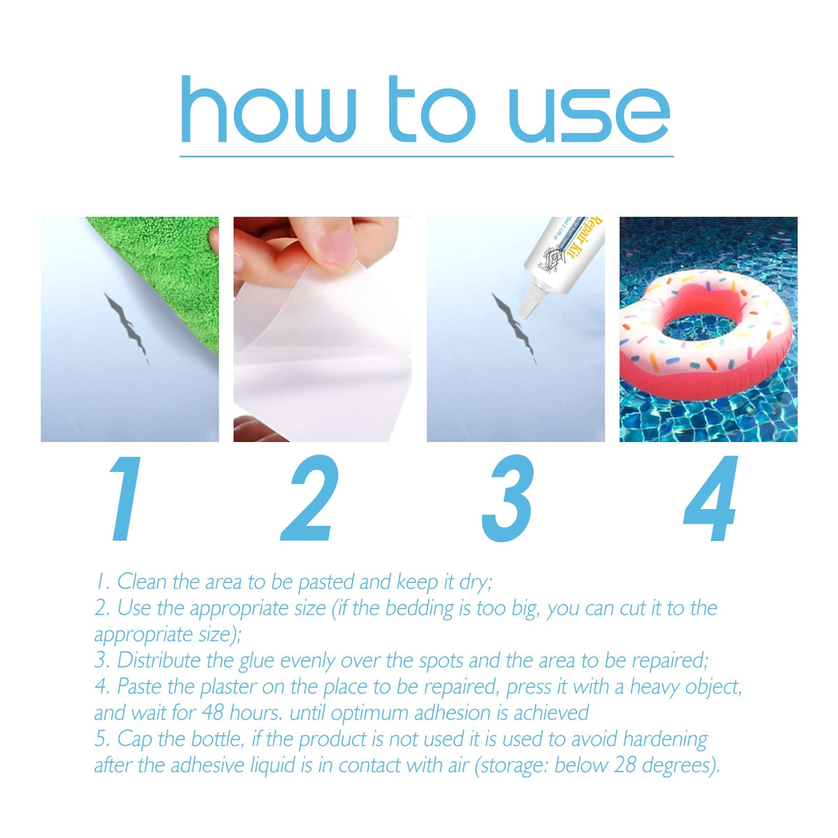 Pool Repair Kit, Swimming Ring Air Cushion Tent Crack Leakage Waterproof Transparent Adhesive Repair Subsidy