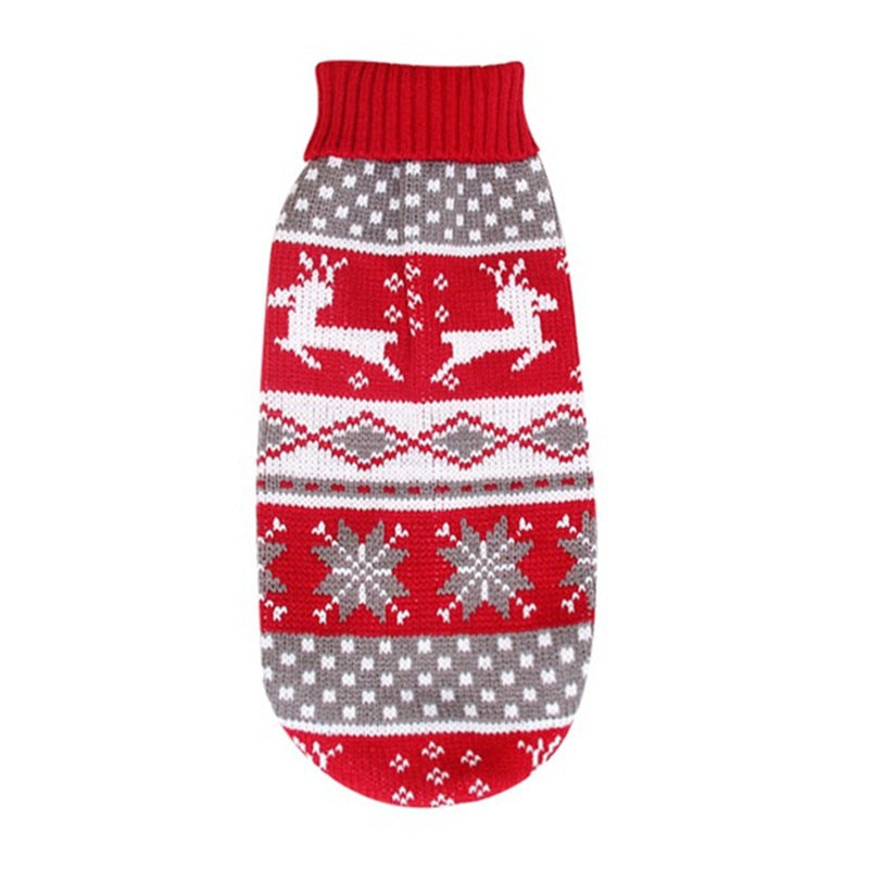 Christmas reindeer maple leaves snowflakes holiday pet clothes high necked knitted sweaters dog and cat clothing jackets - V.I.P Digital Presence