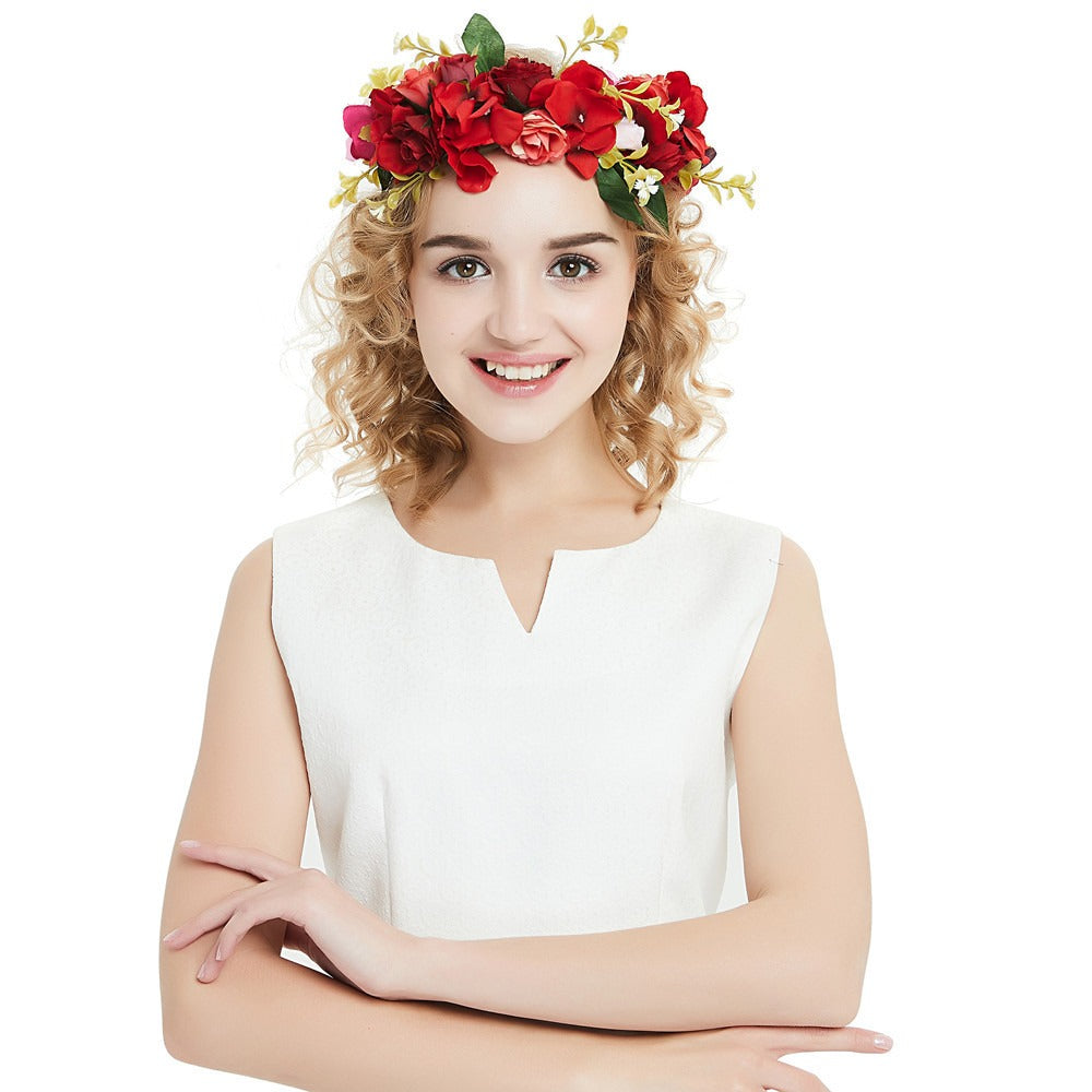Big Red Rose Blossom Hair Band Bridal Flower Ring Hair Band