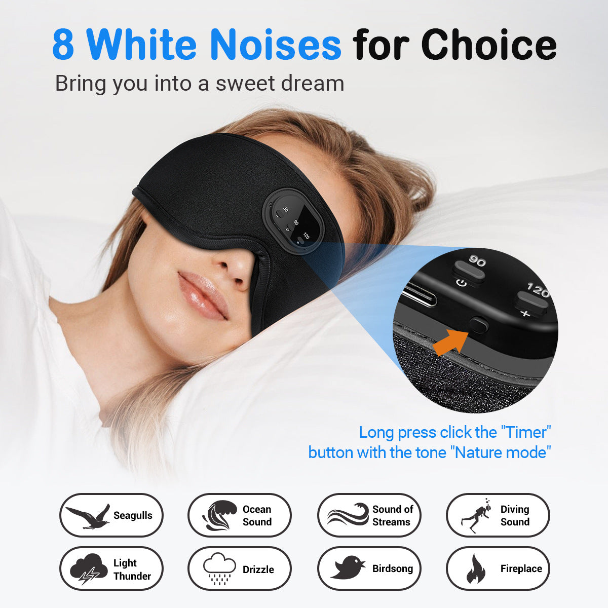 Bluetooth White Noise Milk Silk 3D Eye Socket Full Blackout Breathable Smart Music Sleep Mask