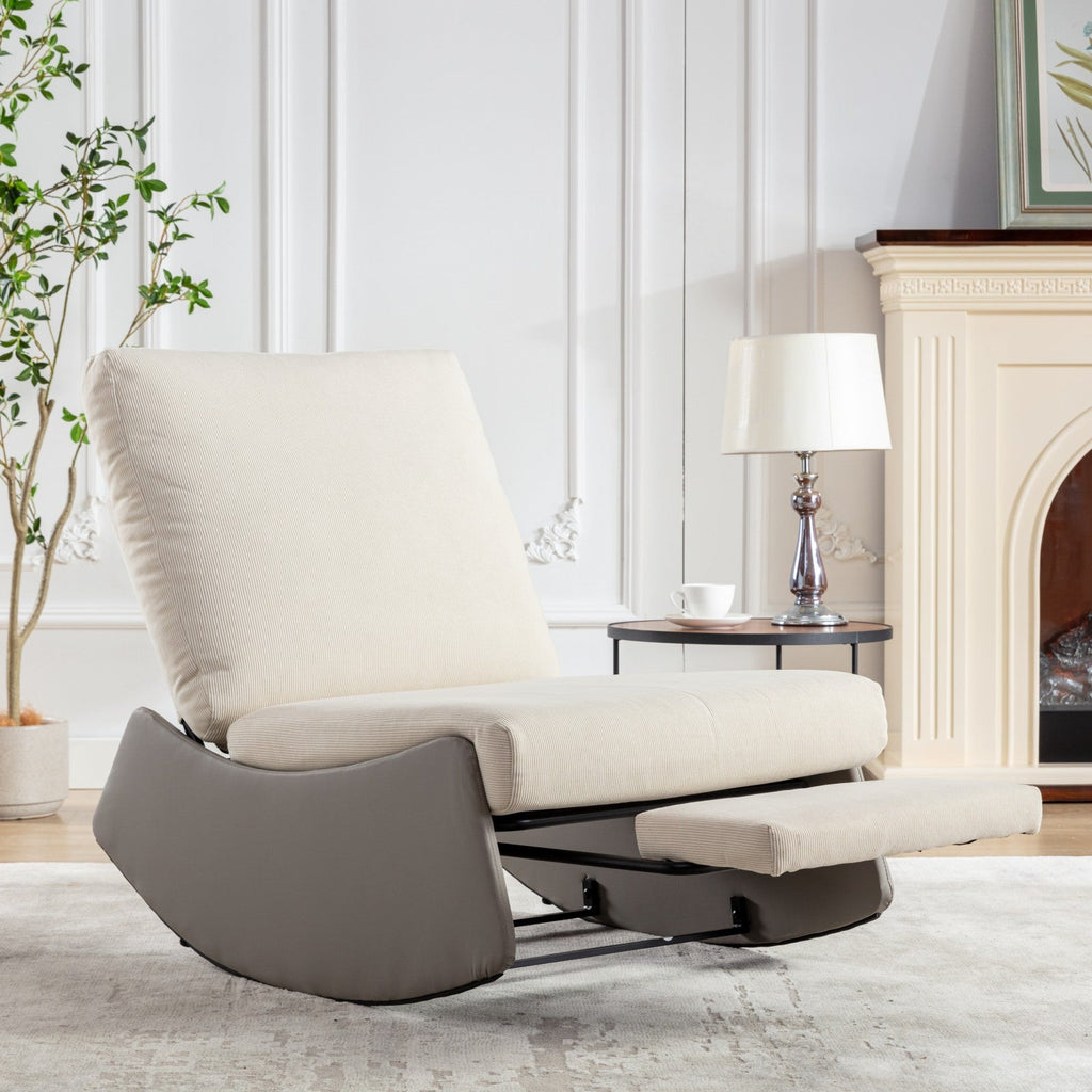 Modern rocking chair recliner, comfortable cushioned recliner with footstool, gray - V.I.P Digital Presence