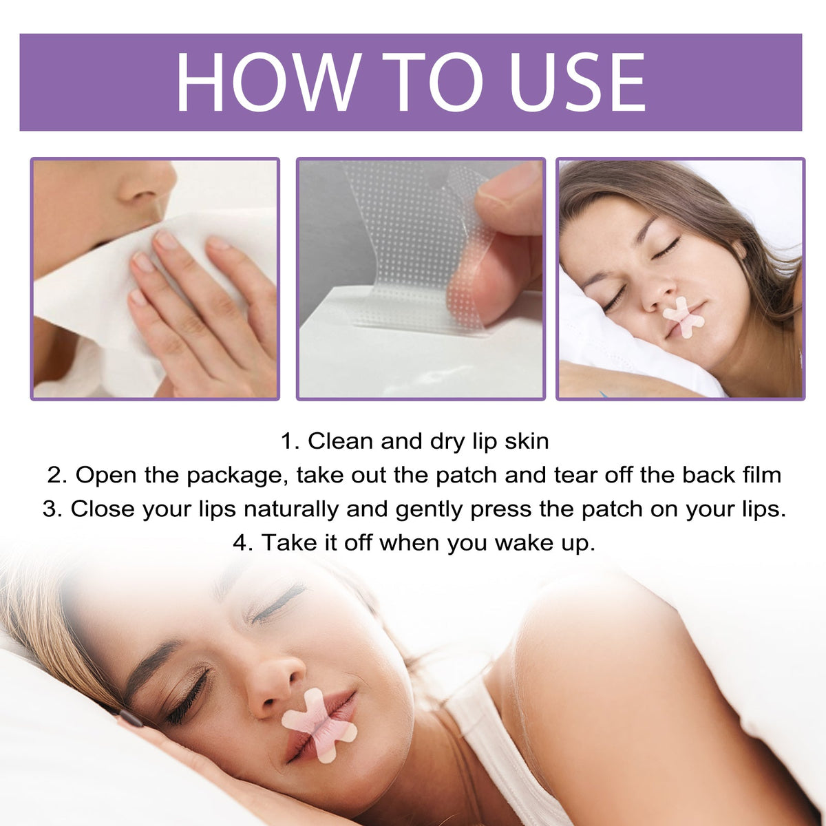 Sleep Anti-Snoring Tape, Open Mouth Breathing Physical Expansion Pamper Sleep Anti-Snoring Patch