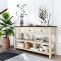 Retro Design Console Table with Two Open Shelves, Pine Solid Wood Frame and Legs for Living Room (Espresso+Beige) - V.I.P Digital Presence