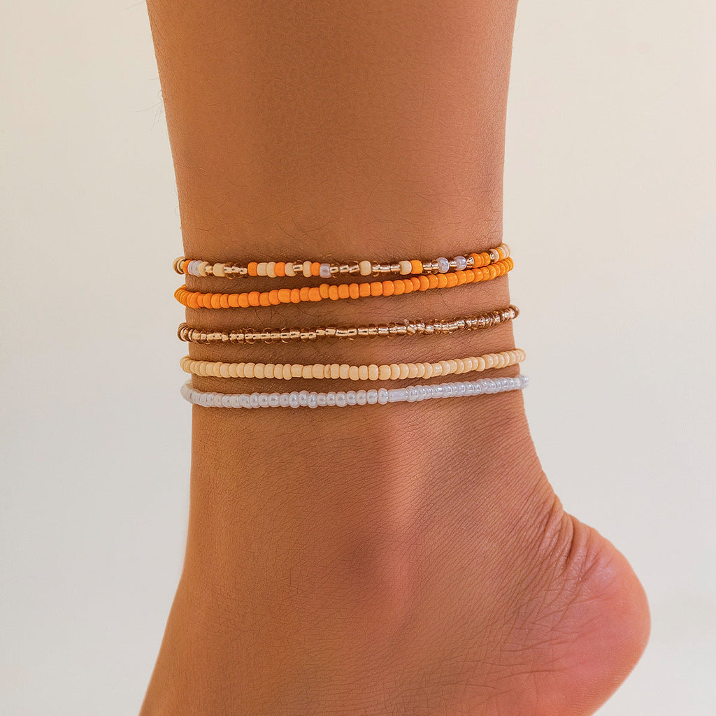 Melad color summer beach rice bead ankle chain Anklet multi-layer stacking versatile ankle chain - V.I.P Digital Presence