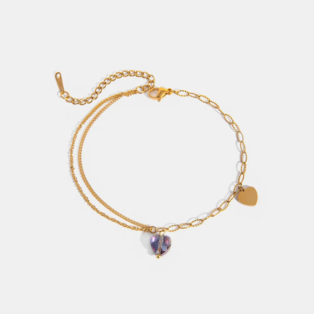 Stainless Steel Synthetic Crystal Heart Anklet Bracelet - V.I.P Digital Presence