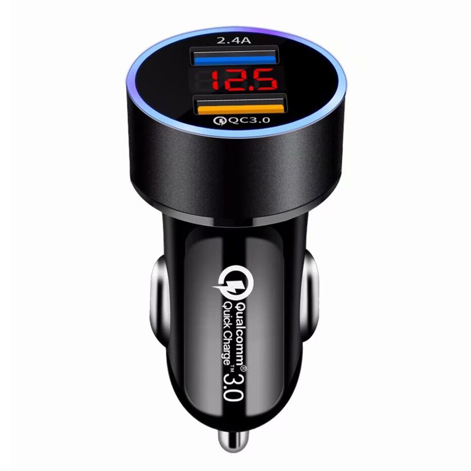QC3.0+2.4A Dual USB Car Charger LCD Display 12-24V Cigarette Socket Lighter Fast Charger Power Auto USB Adapter Upgraded - V.I.P Digital Presence