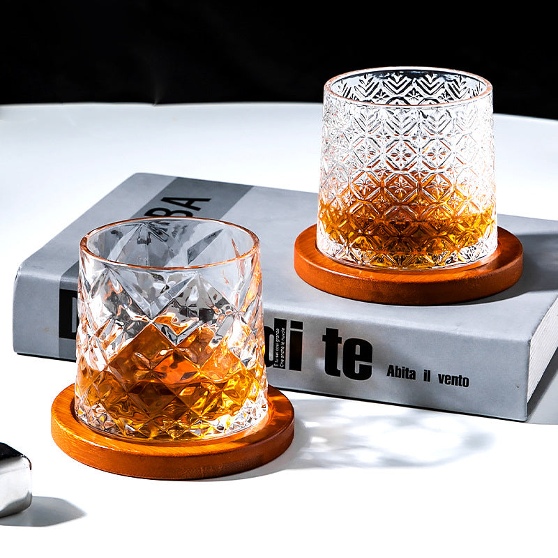 Hand drawn rotating glass cups multiple multi-purpose whiskey glasses rotating glass cups