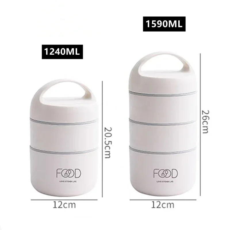 1240ML/1590ML Large Capacity Stainless Steel 304 Lunch Box Leak-Proof Multi layer Thermal Bento Box Adult Student Food Container