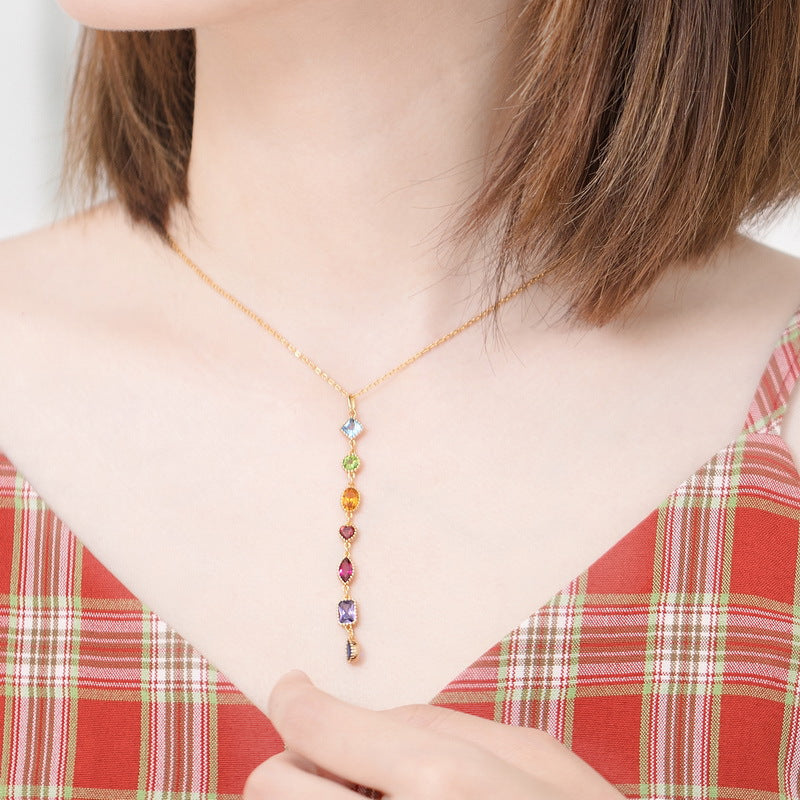 Light luxury rainbow zircon geometric 925 sterling silver gold-plated pendant - V.I.P Digital Presence