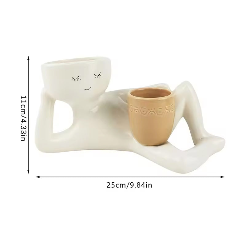 Funny Resin Succulent Pot: Relaxing - pose Figure with Pot Planter, Drainage Hole, Ideal for Succulents and Cacti - V.I.P Digital Presence