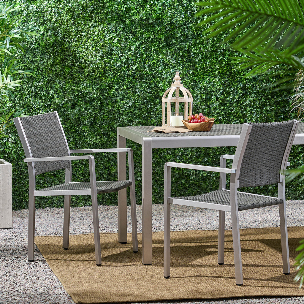 Cape Coral Outdoor Wicker Dining Chairs with Aluminum Frames, 2-Pcs Set, Grey - V.I.P Digital Presence