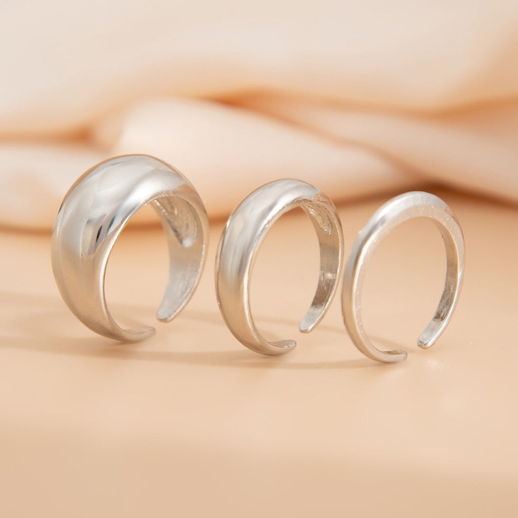 Fashion irregular alloy ring 3-piece set with smooth geometric opening ring set