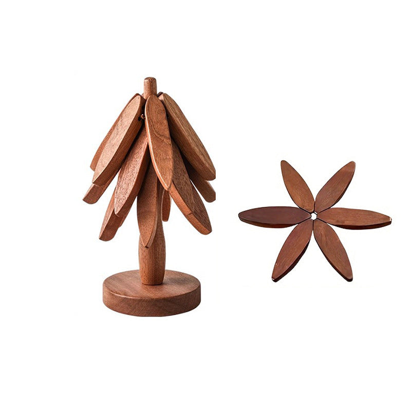 Wooden Christmas Tree Folding Coaster Black Walnut Thick Seat Adiabatic Pad For Kitchen Desktop Decoration Housewarming Gift