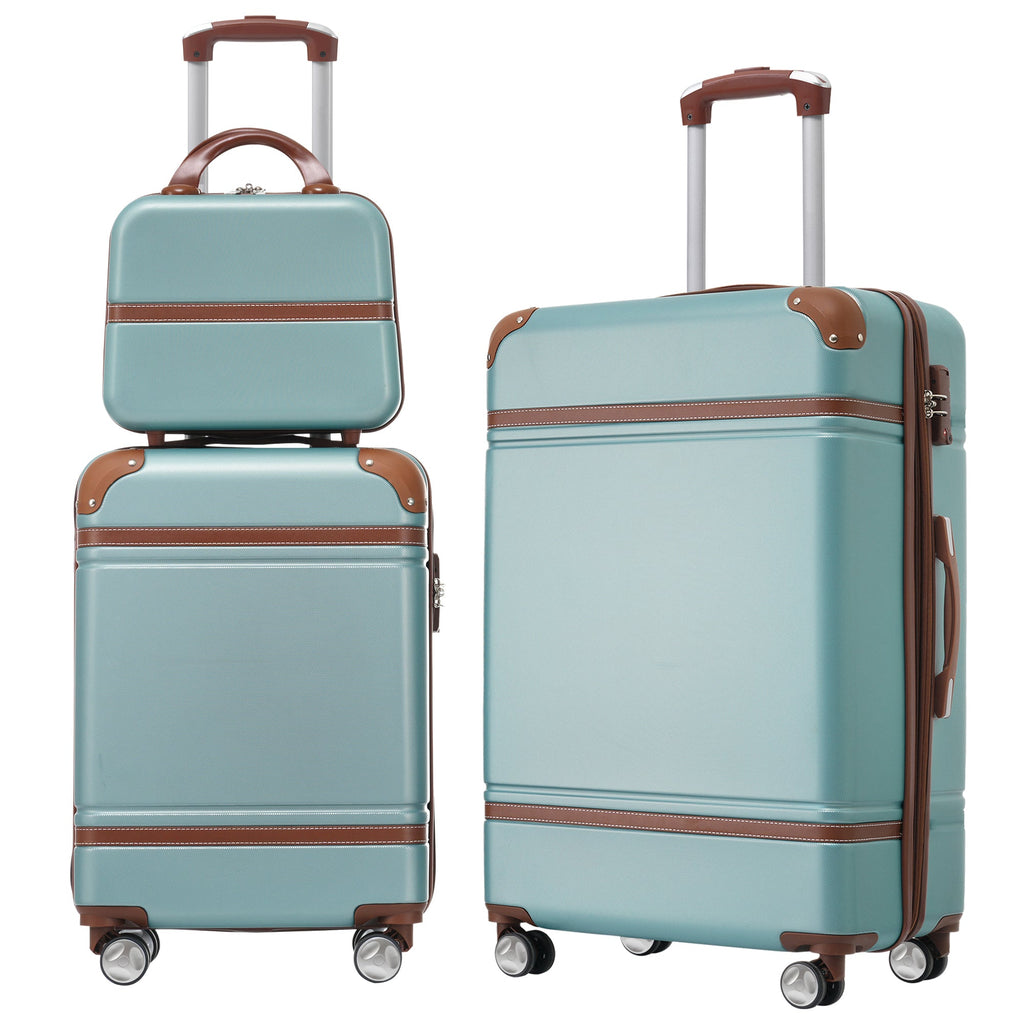 Hardshell Luggage Sets 3 Pieces 20"+24" Luggages and Cosmetic Case Spinner Suitcase with TSA Lock Lightweight,Green - V.I.P Digital Presence
