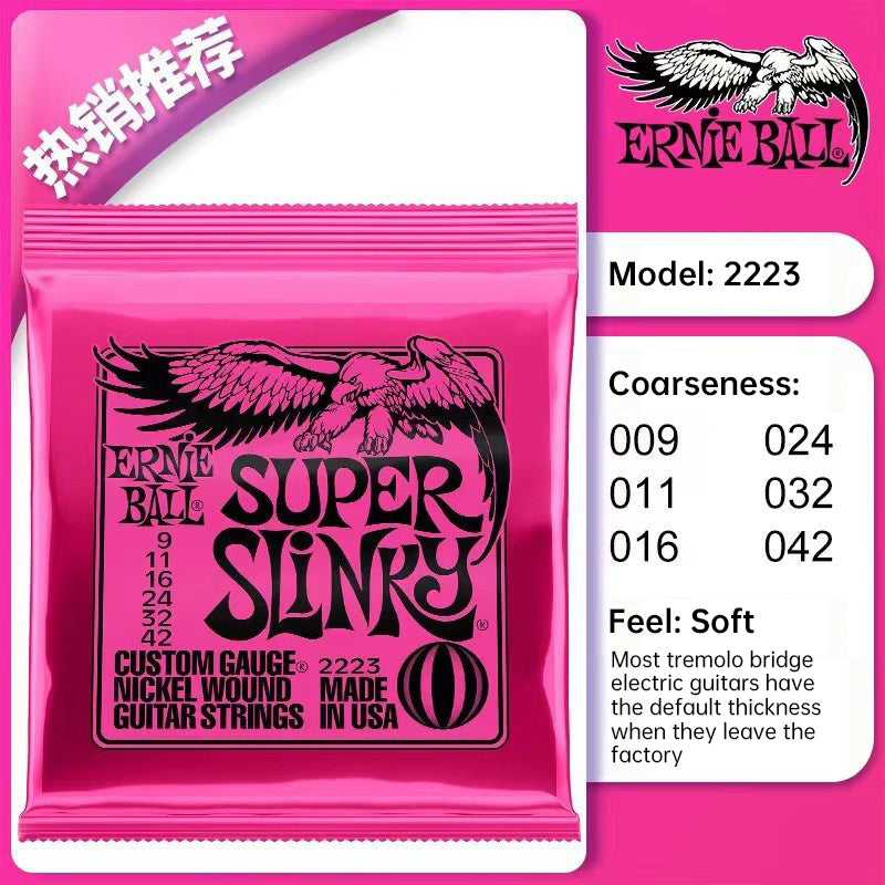 6 sets of Ernie Ball Slinky guitar strings (models 2003, 2215, 2223, 2221, nickel - wound) for electric & acoustic guitars