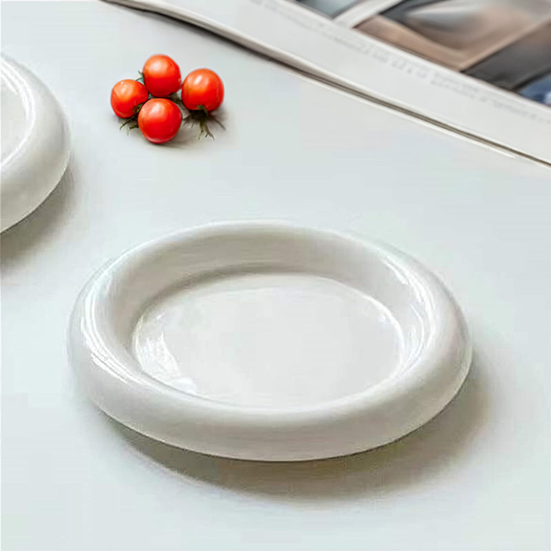 Ins - style Round Ceramic Food Plates. Thick - edged, creative Nordic tableware. Ideal for dessert, steak, pasta.