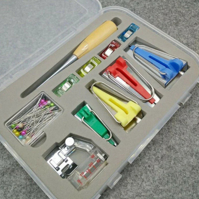 16pcs Household Electric Sewing Bias Tape Machine Kit Fabric Bias Binding Tape Suits DIY Sewing Tools