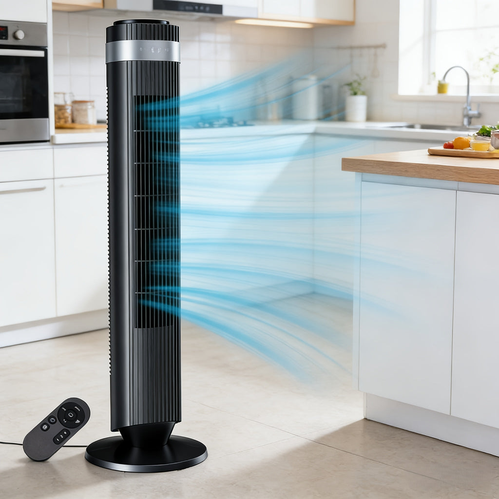 Tower Fan Bladeless 5 Speeds 4 Modes 64° Oscillating Quiet Remote 12H Timer