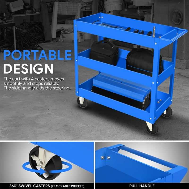 3-Tier Rolling Tool Cart with Wheels, Steel Utility Storage Cart