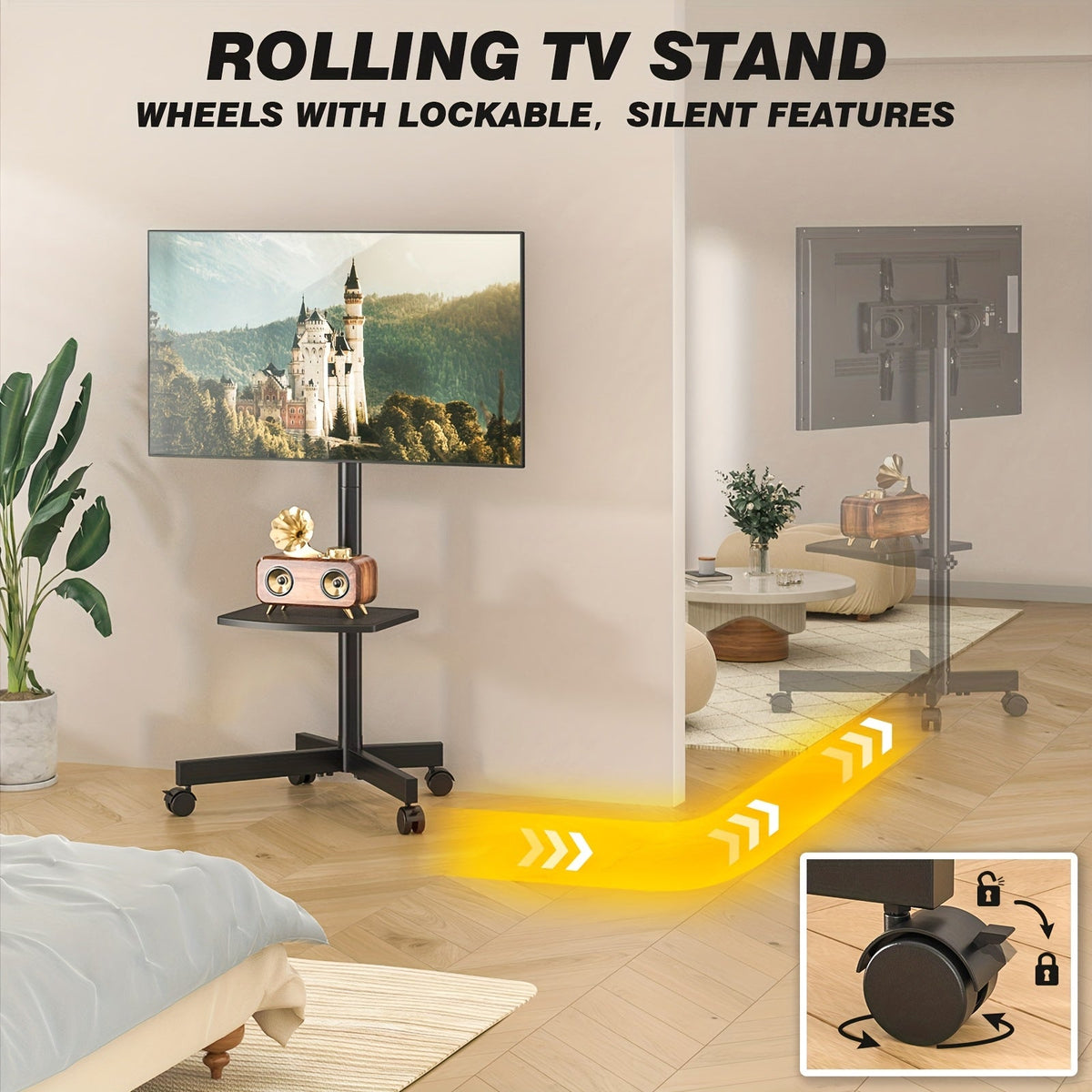 Mobile TV Cart Stand 23-60 Inch Rolling TV Stand w/ Shelf VESA 400x400 88lbs
