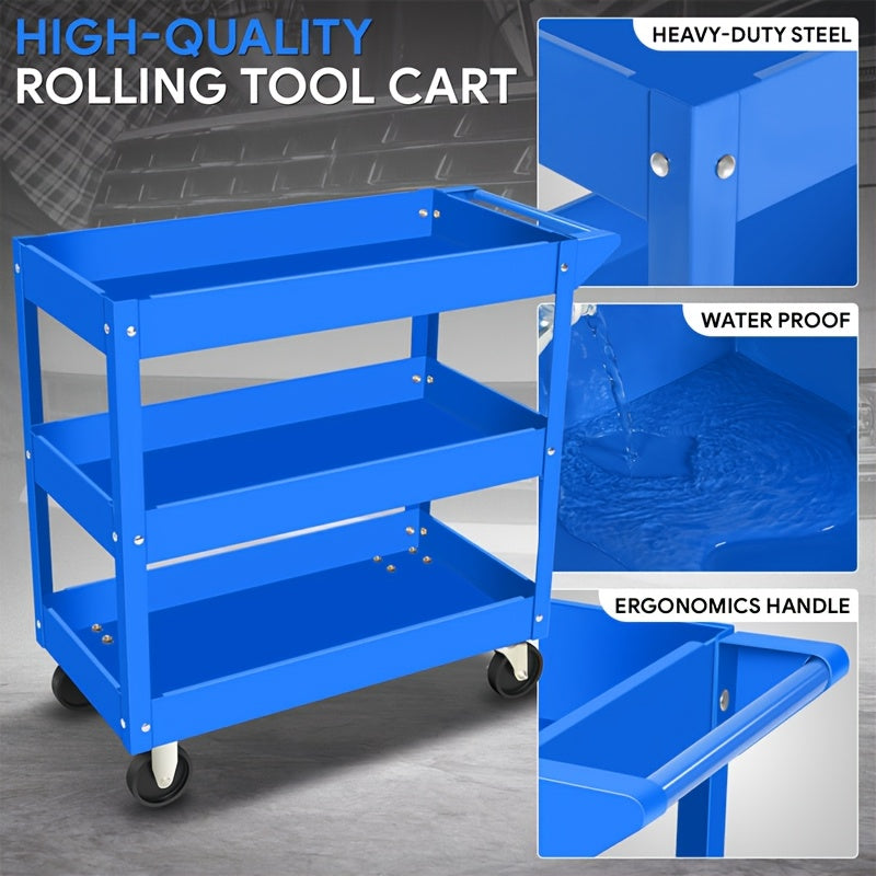 3-Tier Rolling Tool Cart with Wheels, Steel Utility Storage Cart
