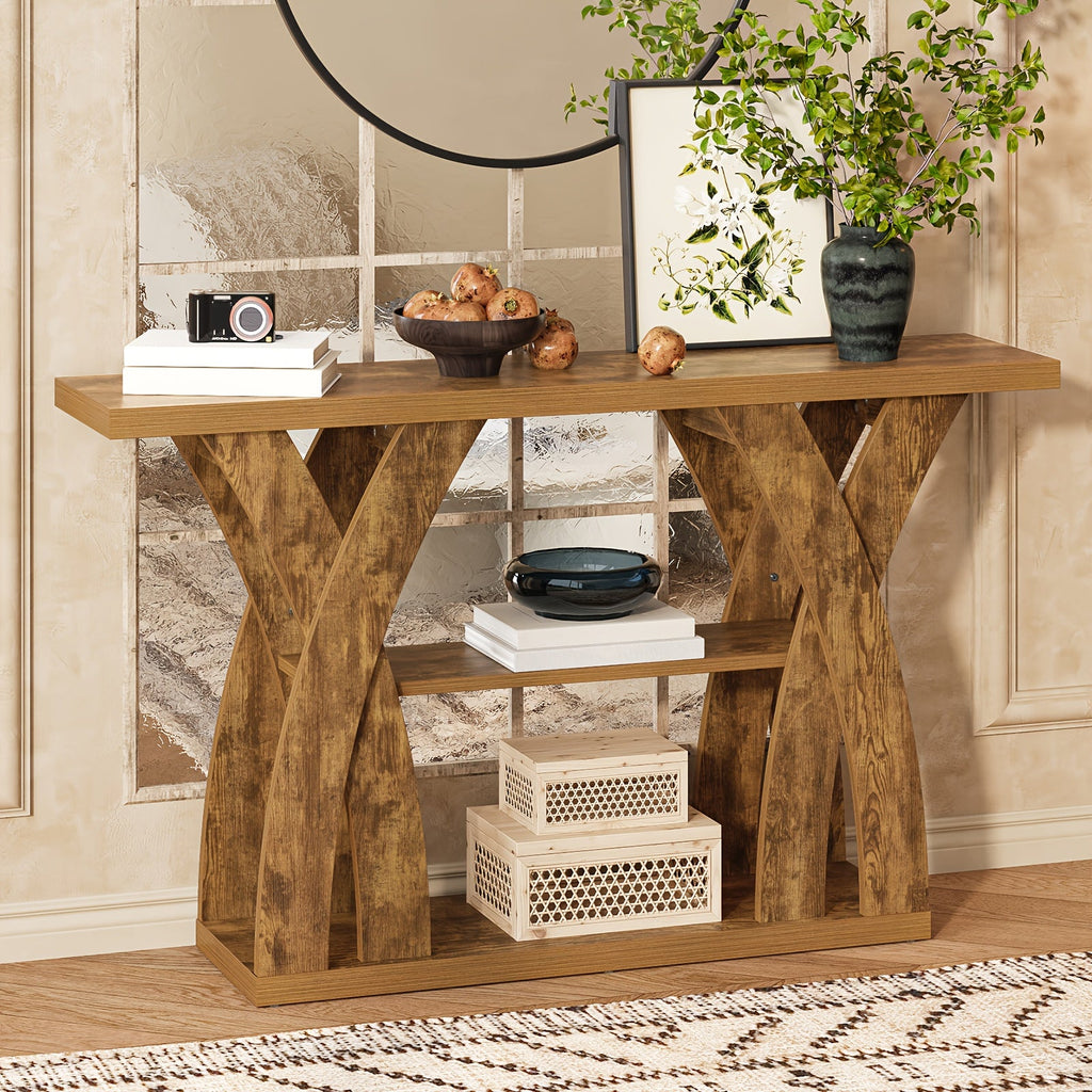 Rustic Console Table with Shelf, Entryway Sofa Table 55" Wood
