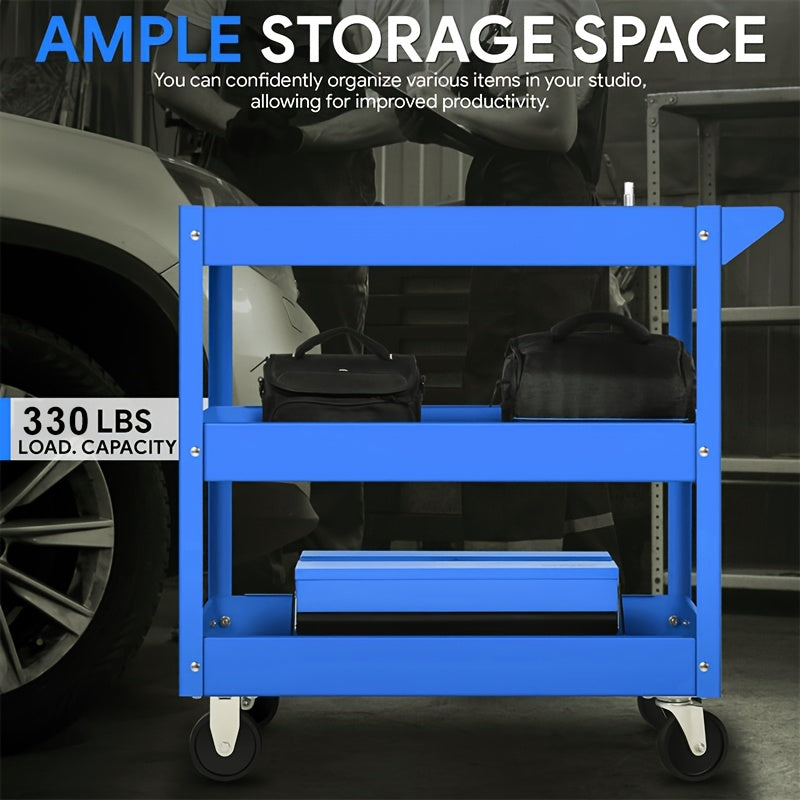 3-Tier Rolling Tool Cart with Wheels, Steel Utility Storage Cart