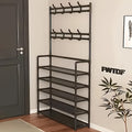 2 in 1 Shoe Rack with Coat Hooks Entryway Organizer 5 Tier Storage Shelf