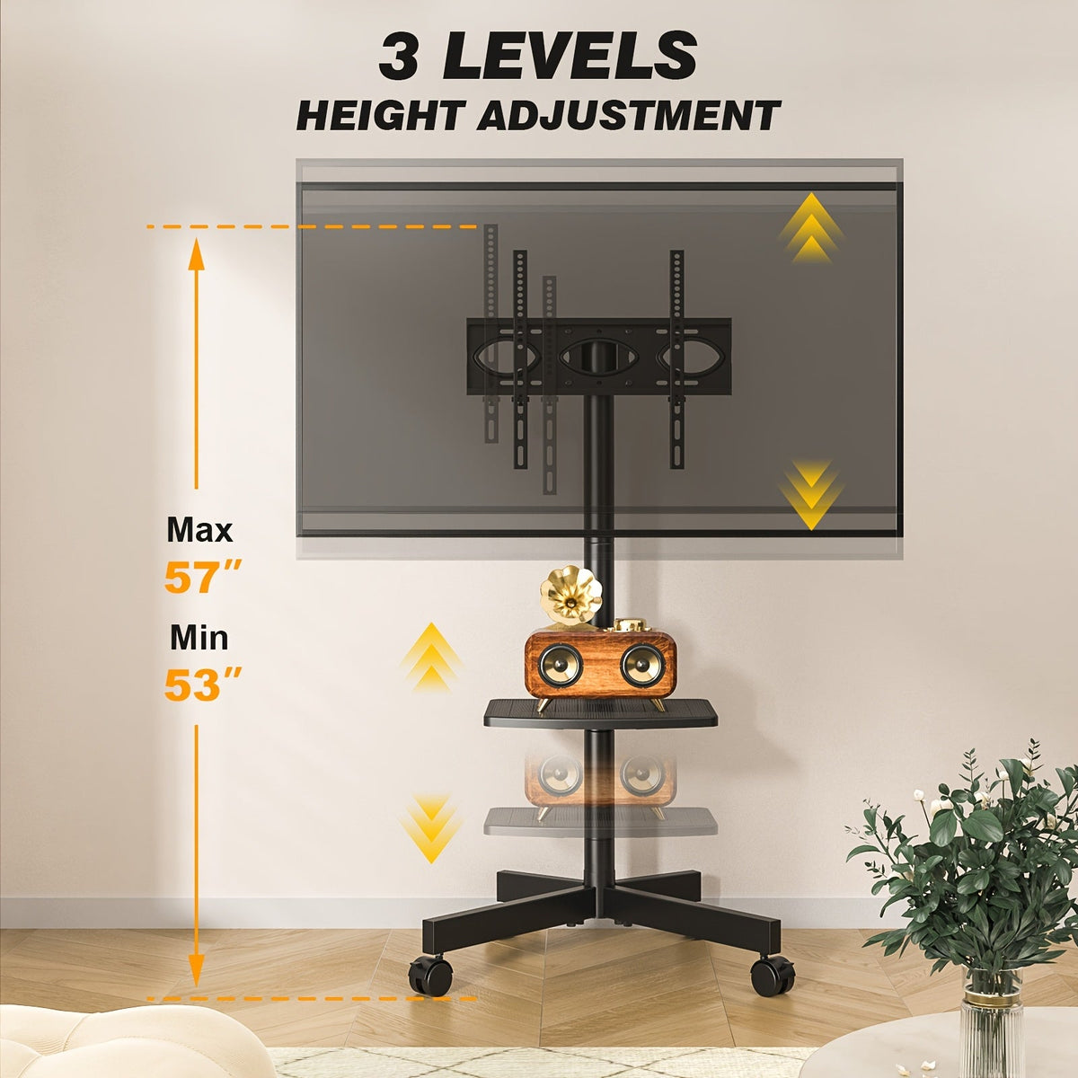 Mobile TV Cart Stand 23-60 Inch Rolling TV Stand w/ Shelf VESA 400x400 88lbs