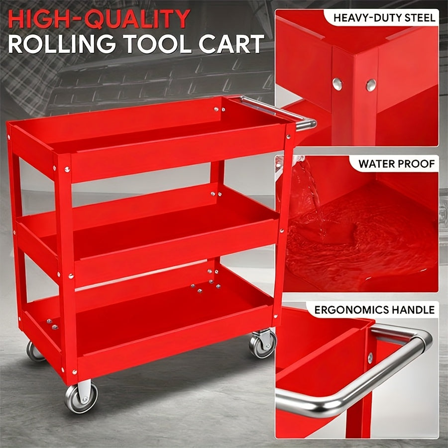3-Tier Rolling Tool Cart with Wheels, Steel Utility Storage Cart