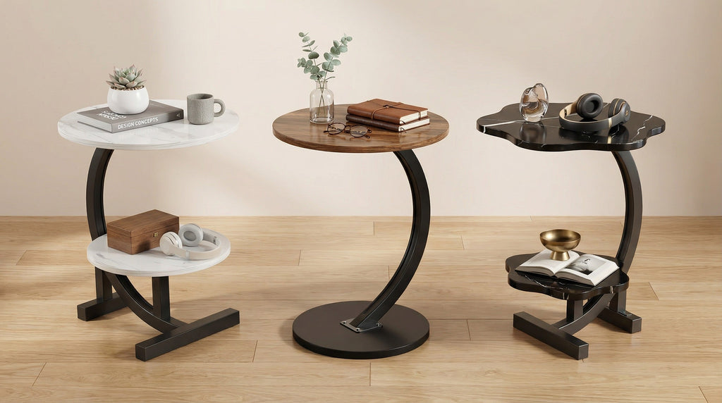 Modern Side Table – Round, C-Shape & Petal Designs | Sofa End Table with Metal
