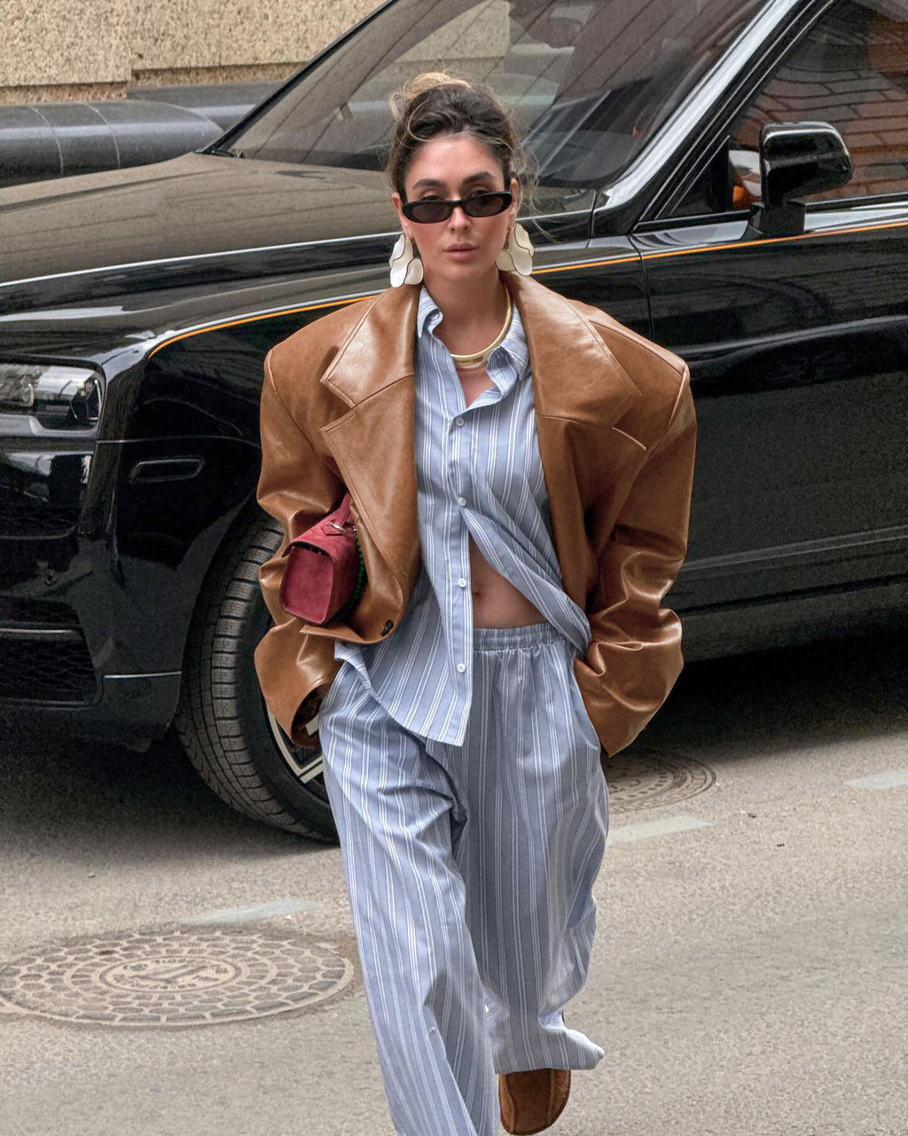 Suit Collar PU Leather Jacket Coat For Women