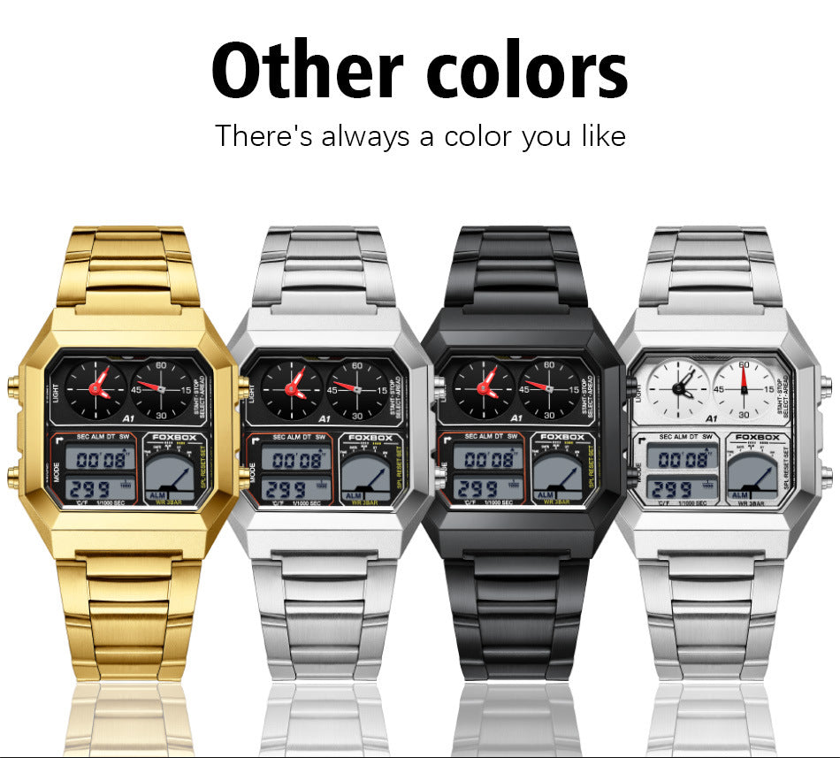 Dual Display Multifunctional Waterproof Alarm Clock Luminous Sports Chronographe Watch