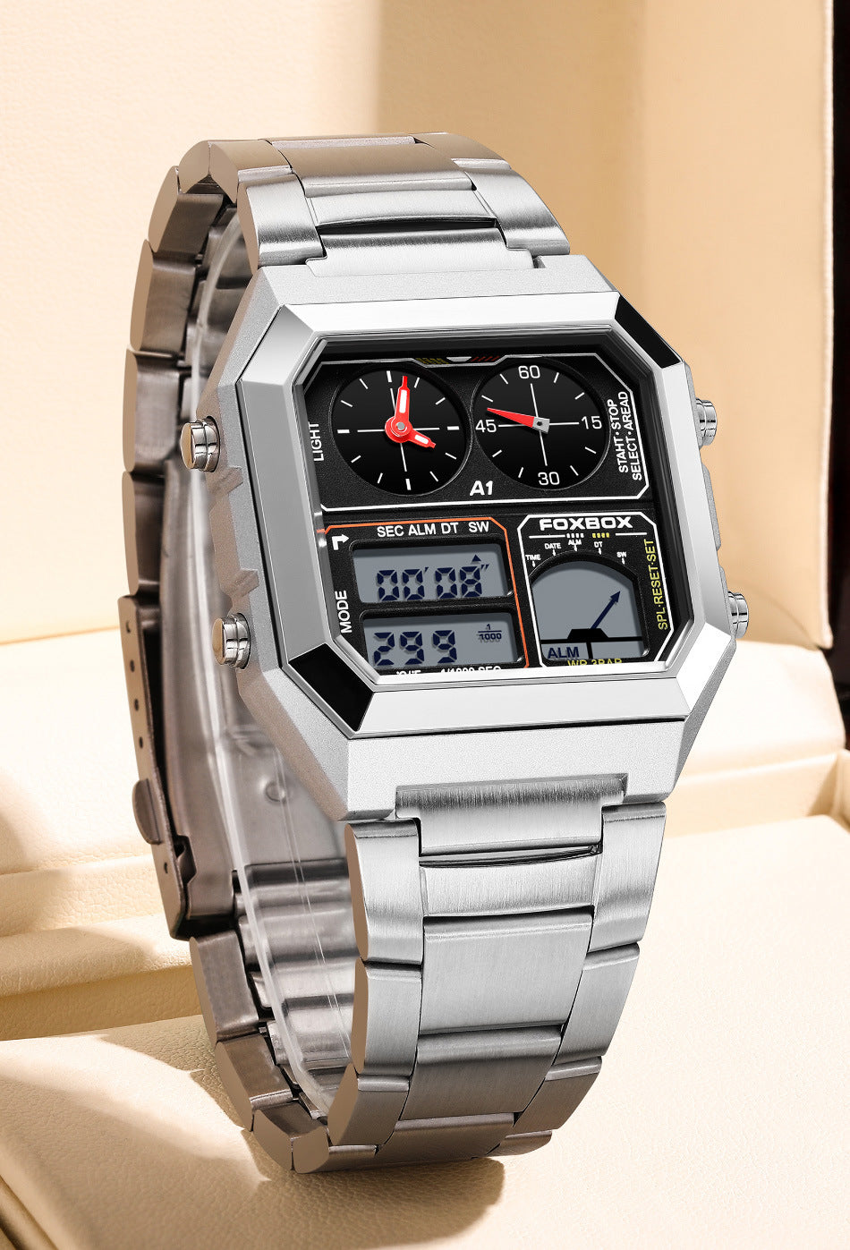 Dual Display Multifunctional Waterproof Alarm Clock Luminous Sports Chronographe Watch
