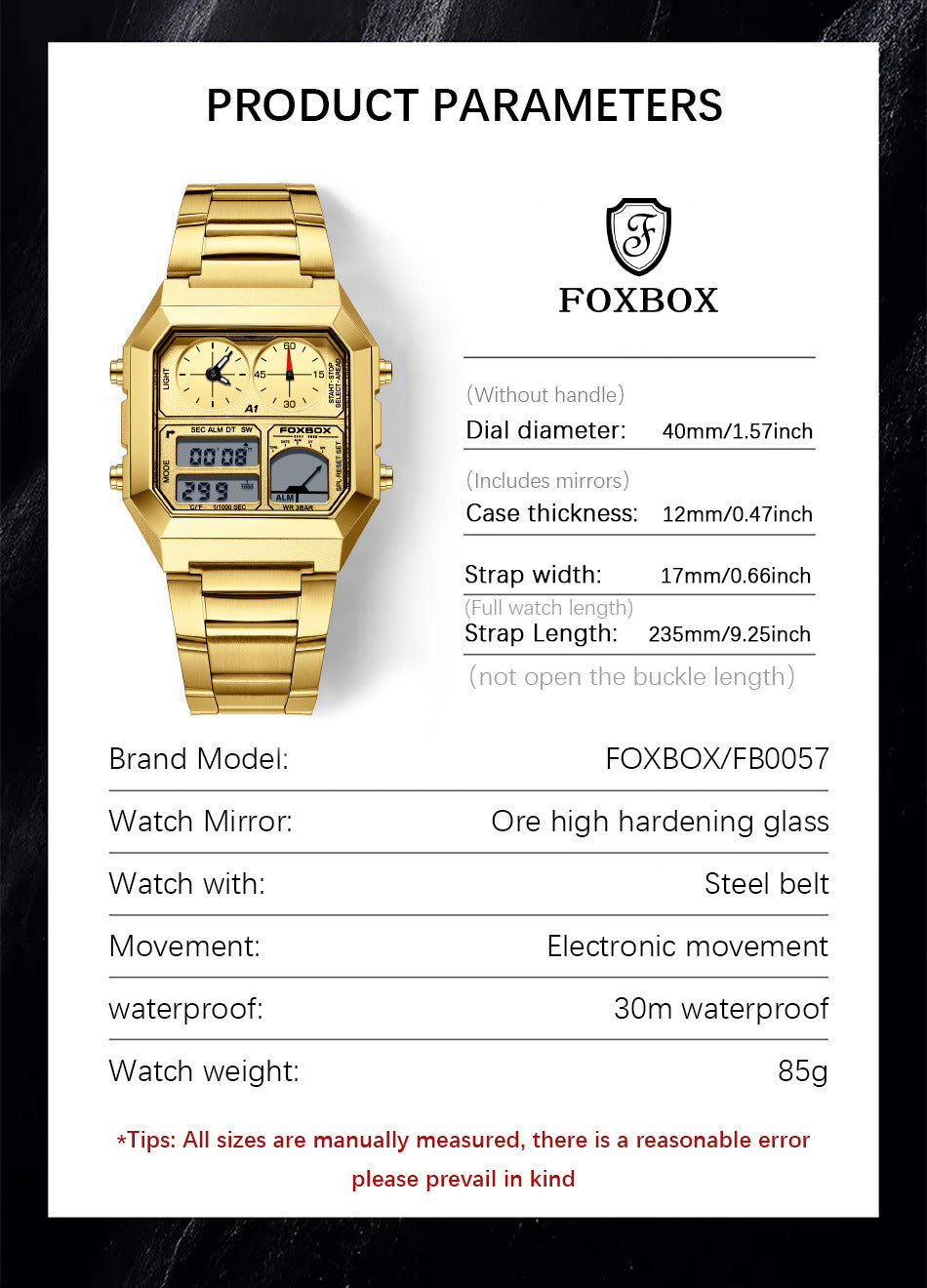 Dual Display Multifunctional Waterproof Alarm Clock Luminous Sports Chronographe Watch